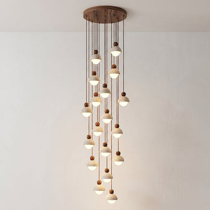 Travertijnen koepelvormige houten hanglamp