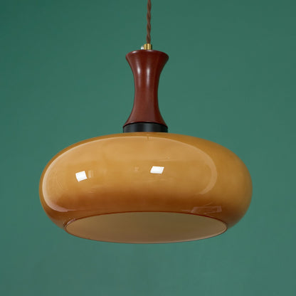 Amberkleurige glazen hanglamp met stekker