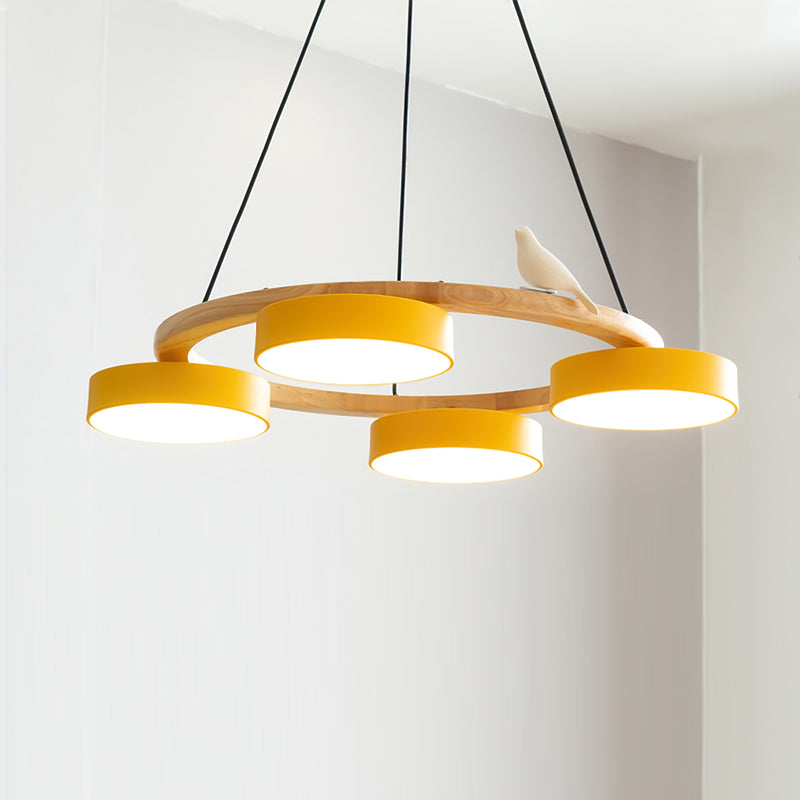 Ronde houten vogelhanglamp