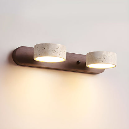 Travertijn wandlamp voor badkamermeubel met houtaccenten