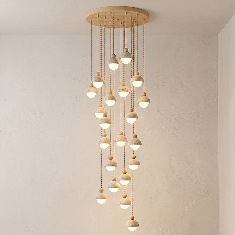 Travertijnen koepelvormige houten hanglamp