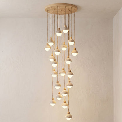 Travertijnen koepelvormige houten hanglamp