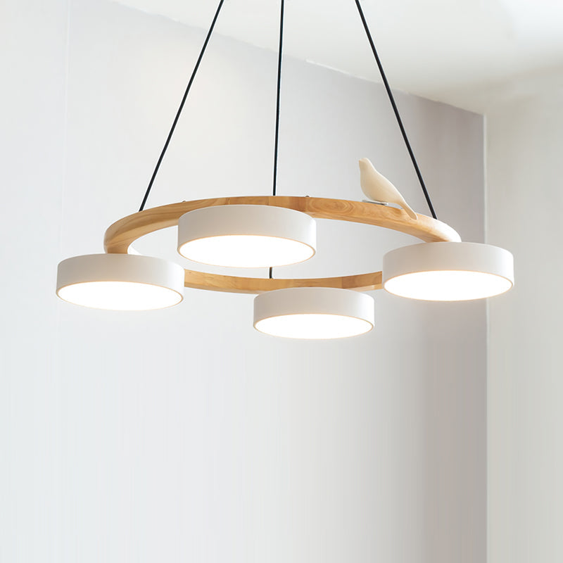 Ronde houten vogelhanglamp