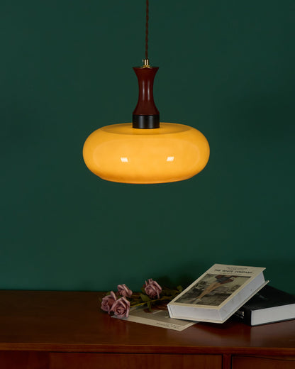 Amberkleurige glazen hanglamp met stekker