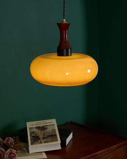 Amberkleurige glazen hanglamp met stekker