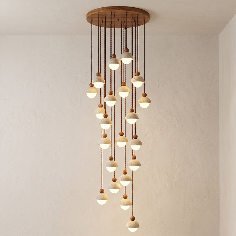 Travertijnen koepelvormige houten hanglamp