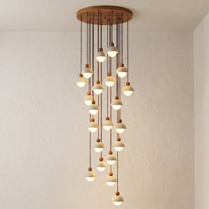 Travertijnen koepelvormige houten hanglamp