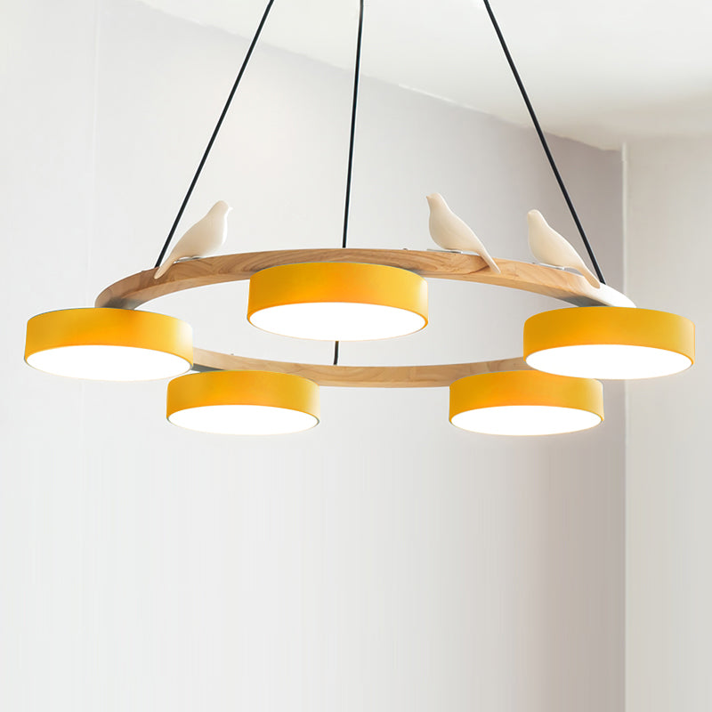 Ronde houten vogelhanglamp