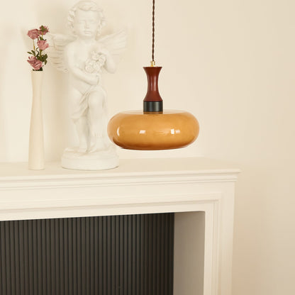 Amberkleurige glazen hanglamp met stekker