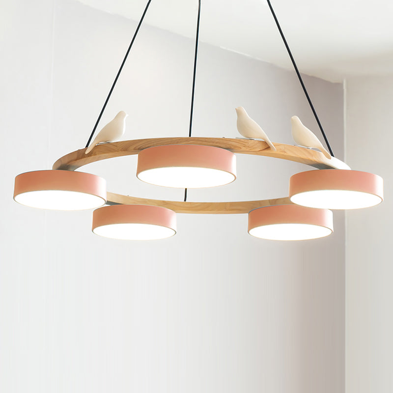 Ronde houten vogelhanglamp