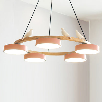 Ronde houten vogelhanglamp