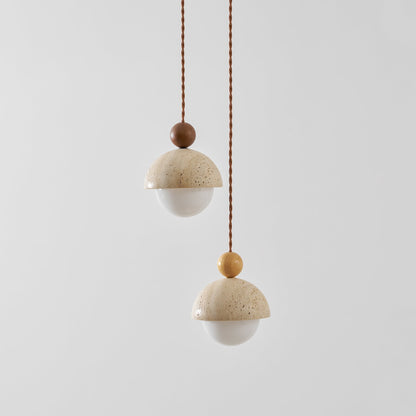 Travertijnen koepelvormige houten hanglamp