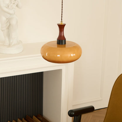 Amberkleurige glazen hanglamp met stekker