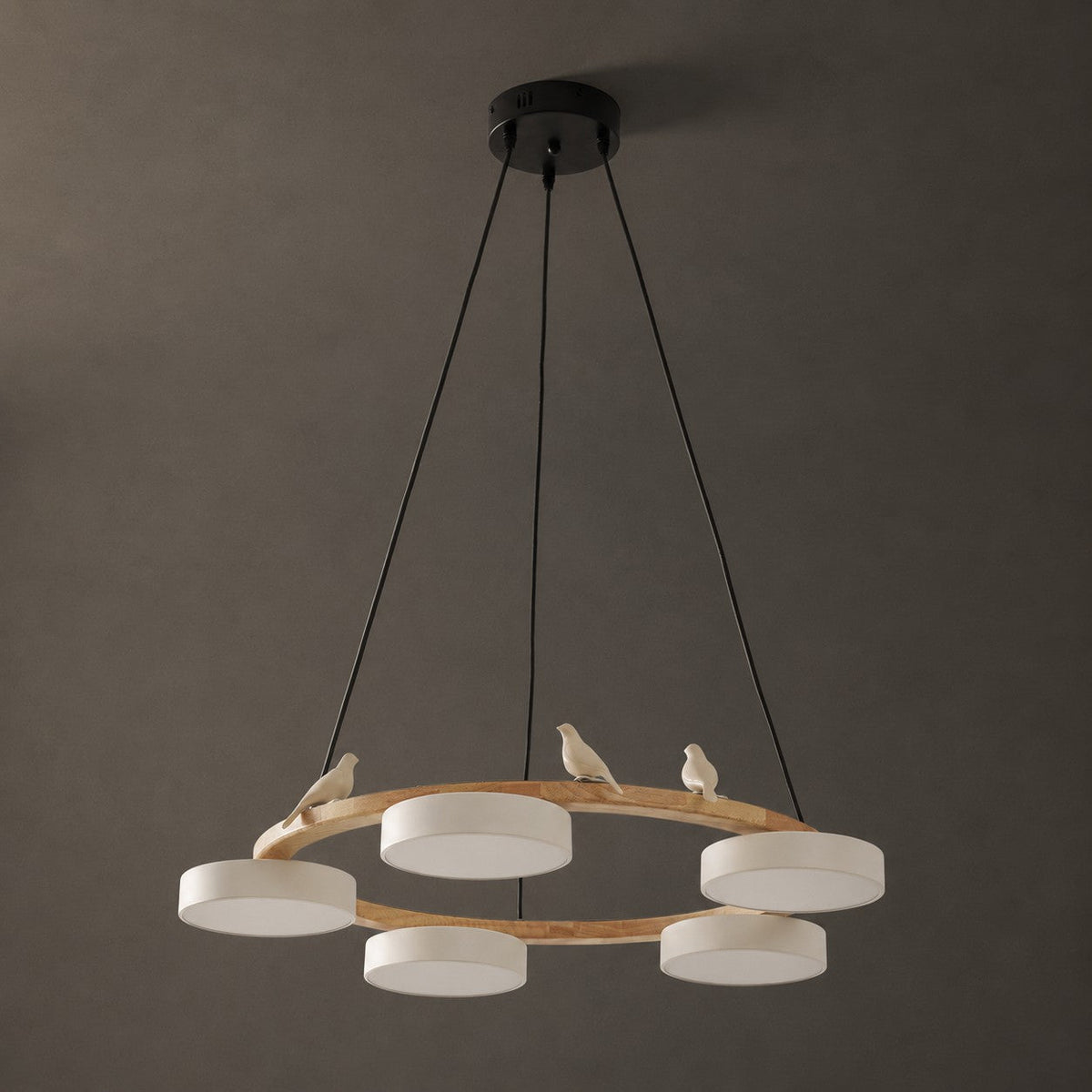 Ronde houten vogelhanglamp