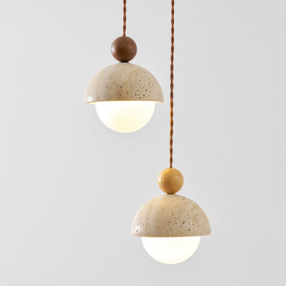 Travertijnen koepelvormige houten hanglamp