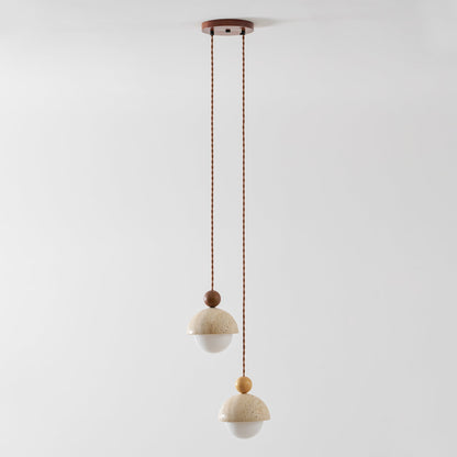 Travertijnen koepelvormige houten hanglamp