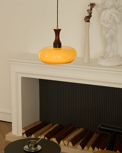 Amberkleurige glazen hanglamp met stekker