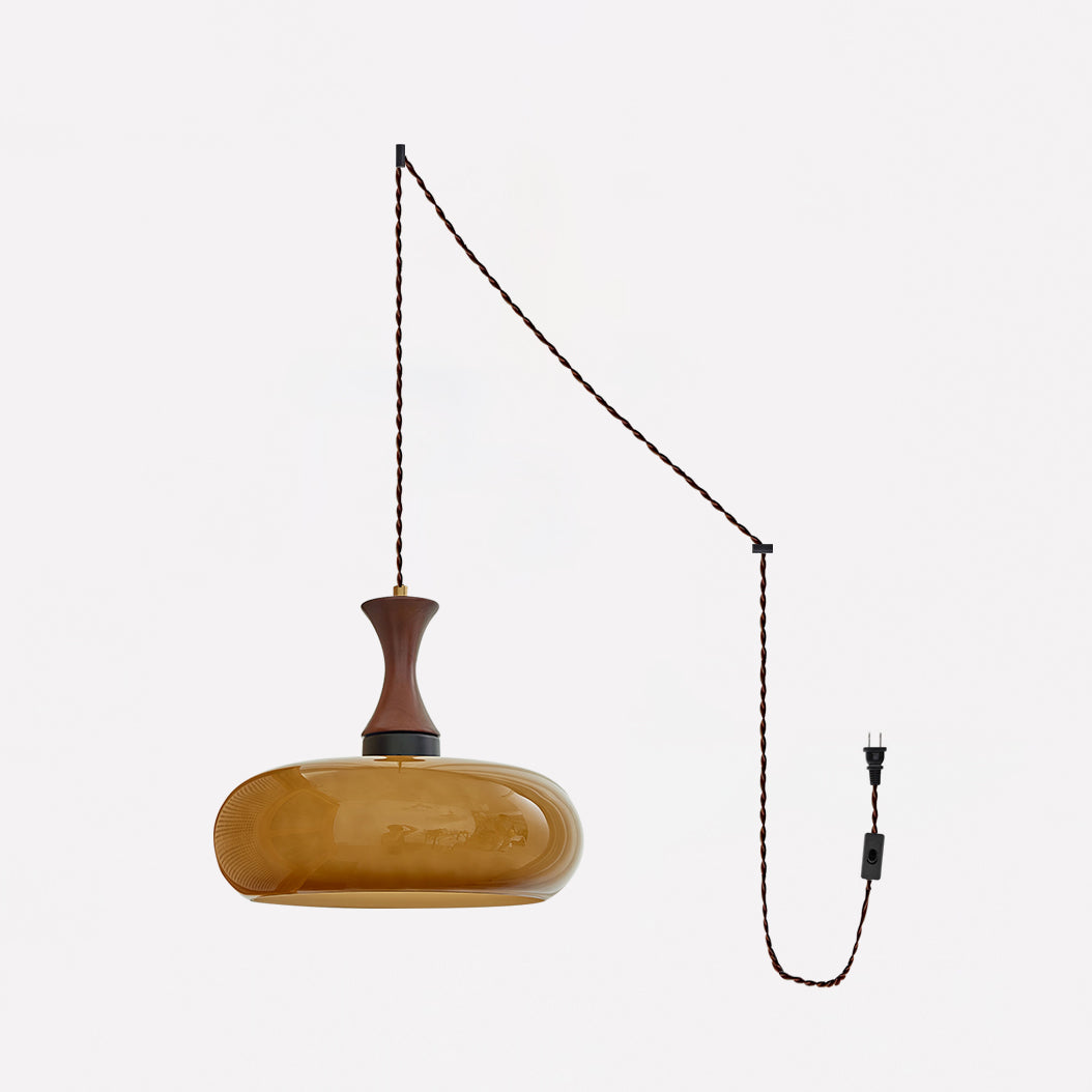 Amberkleurige glazen hanglamp met stekker
