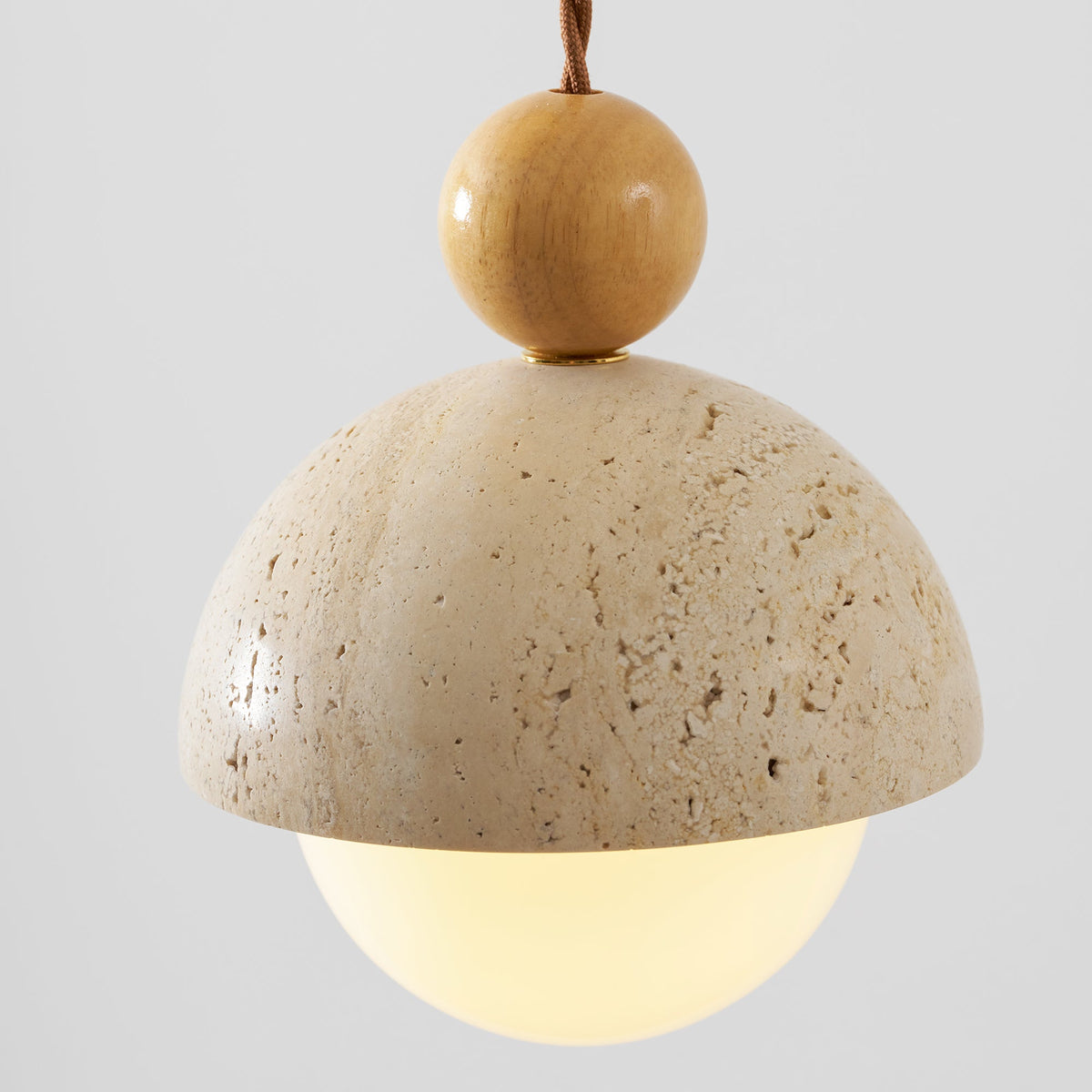 Travertijnen koepelvormige houten hanglamp