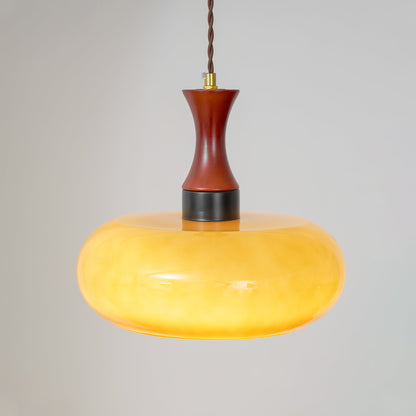 Amberkleurige glazen hanglamp met stekker