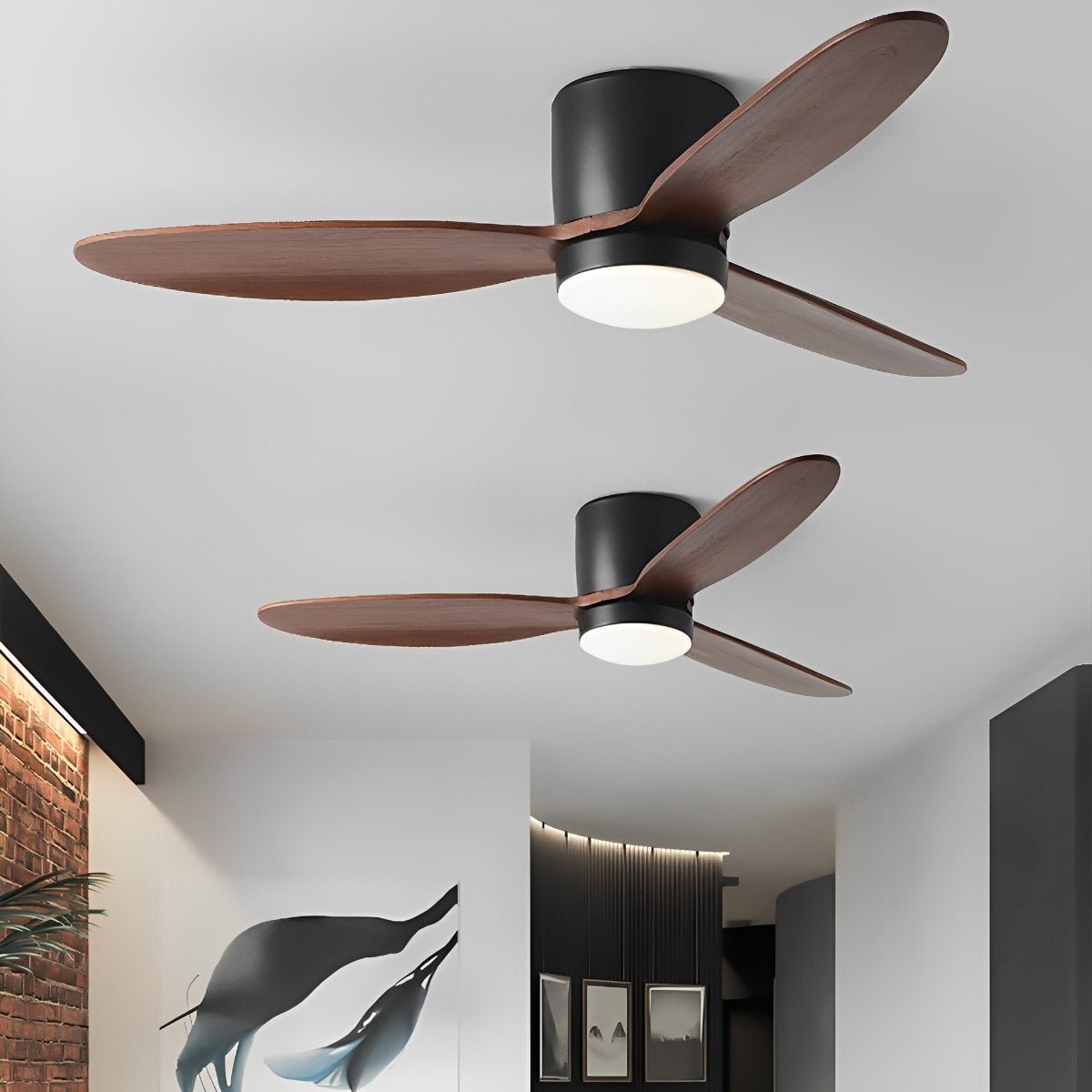Moderne LED-plafondventilator met laag profiel en licht