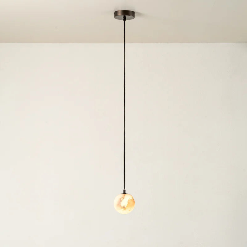 Albasten glazen bronzen hanglamp