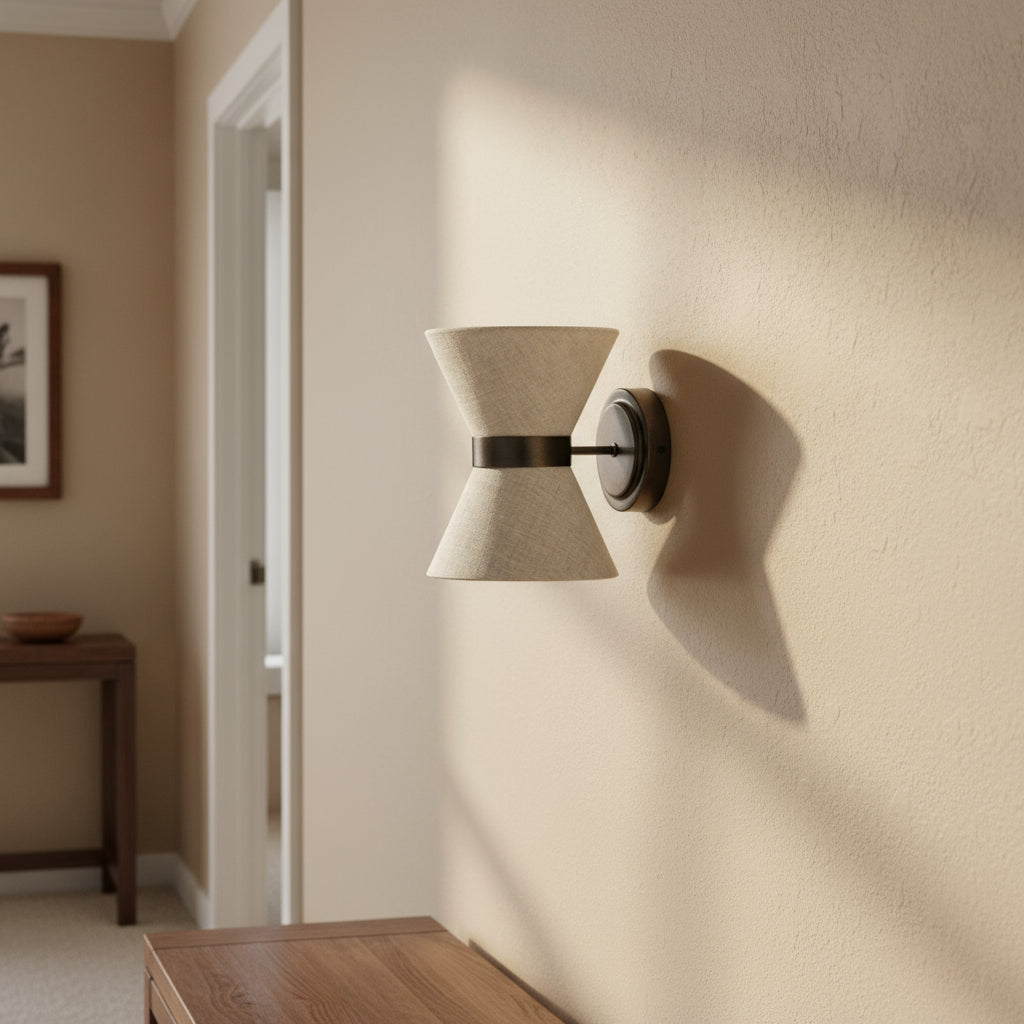 Bronzen en linnen wandlamp